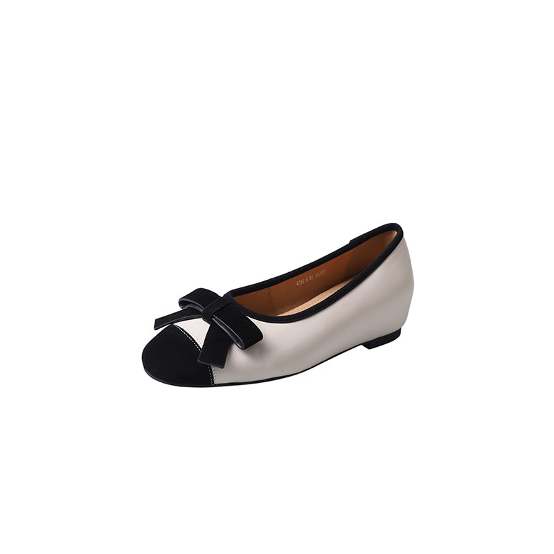 Karin Luna In Stock Spot Goods    Color Block Sweet Bowknot Hidden Wedge Shallow Mouth Flats