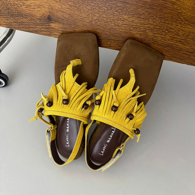 Karin Luna  Tassel Series~Spot Goods  In-stock Clip-toe Square Toe Sandals