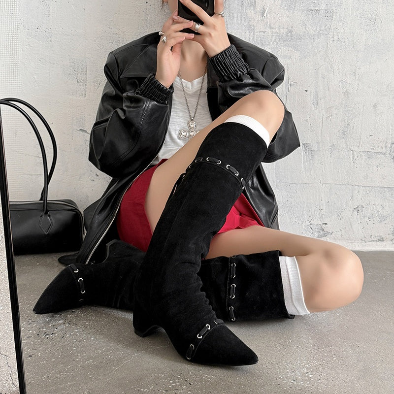 Karin Luna Elegant Style  Pointed Toe Pleated Hidden Wedge Western Boots