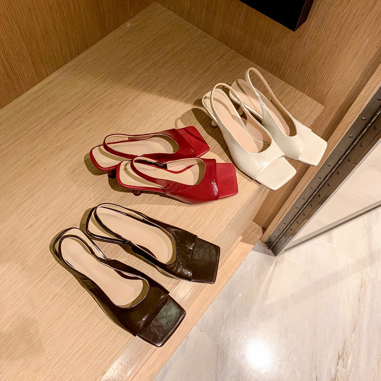 Karin Luna Classic Style Square Toe Open Toe French Retro Sandals