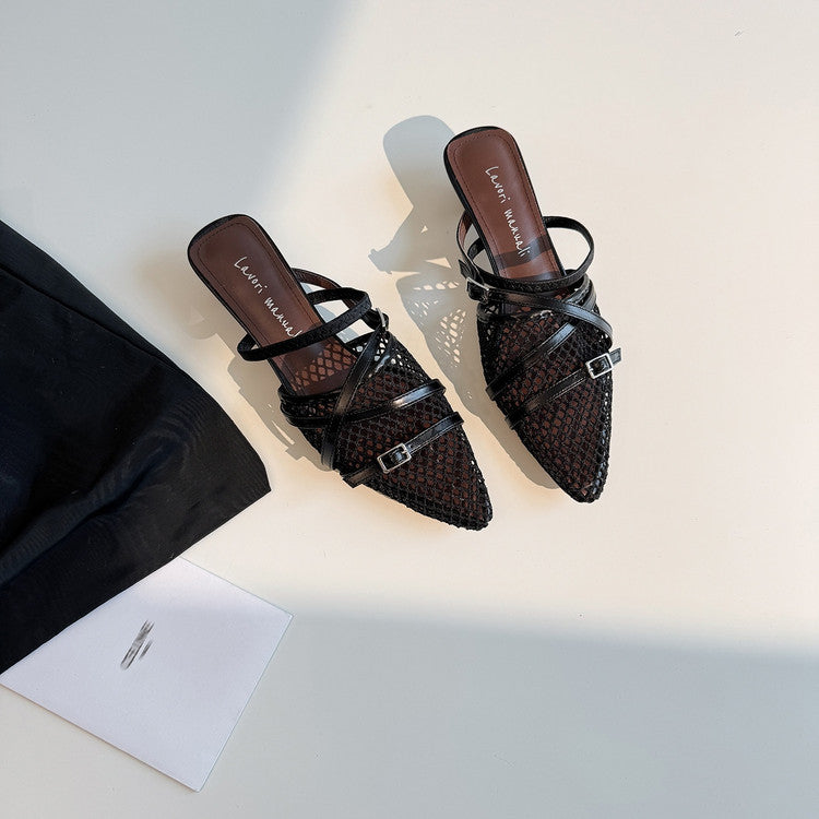 Karin Luna In Stock  Spot Goods  Mesh Series Elegant Closed-Toe Belt Buckle Slippers
