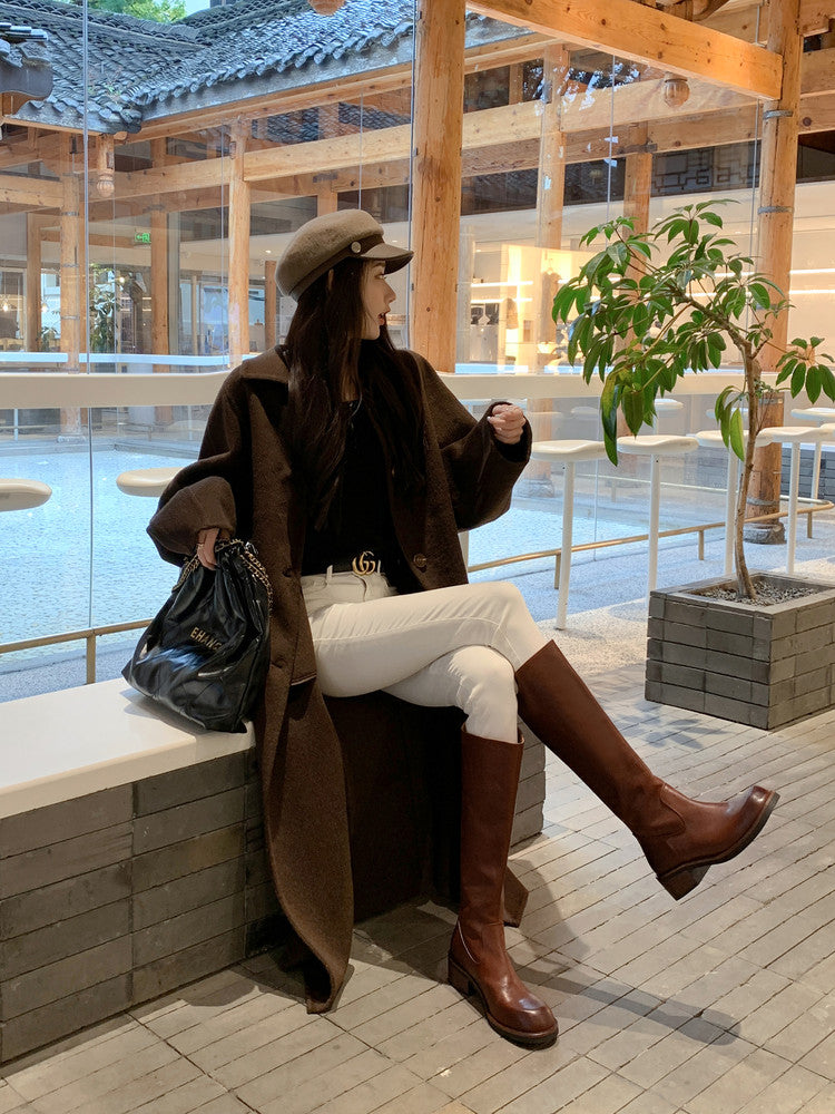 Karin Luna Basic Versatile Style Round Toe Chunky Heel Long Boots