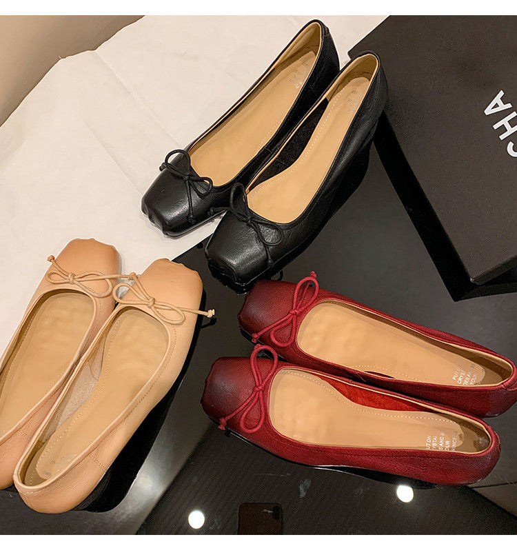 Karin Luna In Stock In Stock ~Full leather inside and out Pig Nose Bow Retro Thick Heel Mary Jane Shoes