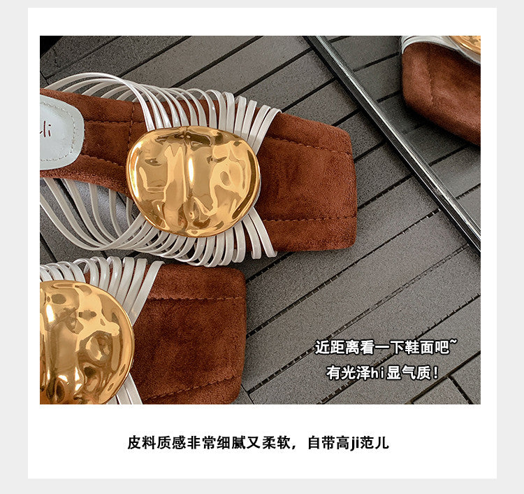 Karin Luna Bestseller Popular New Image  Comes with data plan included Resort Style Irregular Heel Thin Strap Slippers