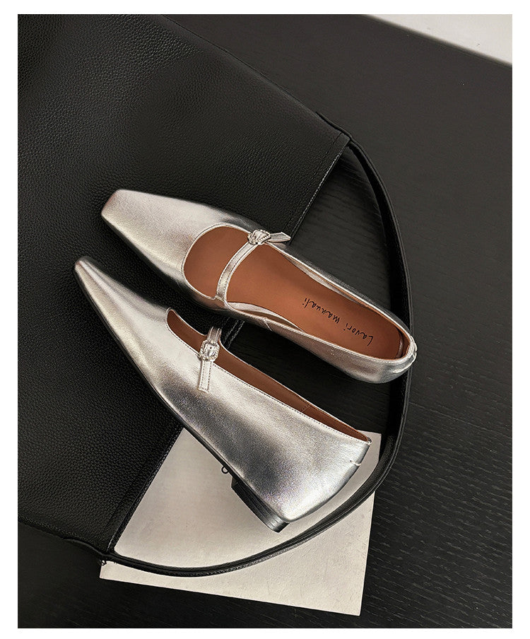 Karin Luna In Stock Spot Goods  Elegant Square-Toe One-Strap Height-Increasing Flats