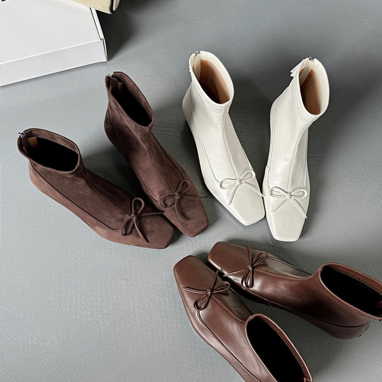 Karin Luna French Style Square Toe Bowknot Hidden Wedge Slim Boots