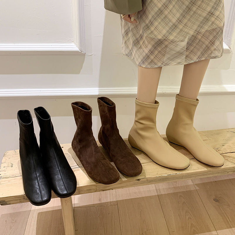Karin Luna In Stock Spot Goods Round Toe Basic Stretch Slim Short Boots