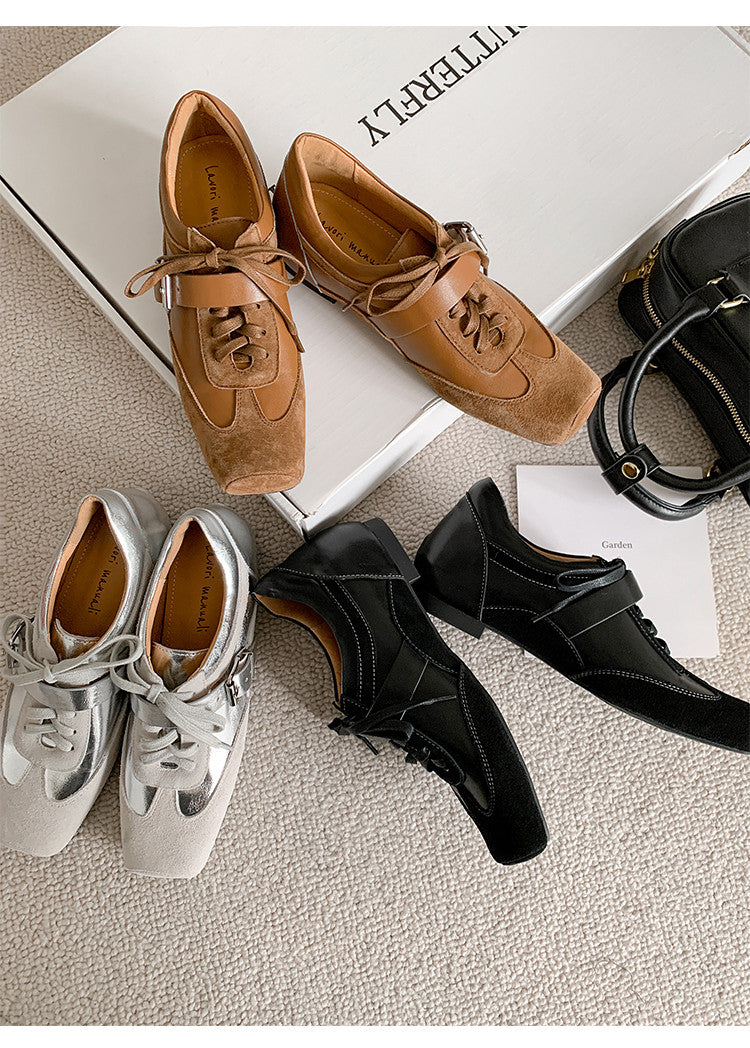 Karin Luna In Stock Spot Goods  Designed retro square-toe ballet shoes with laces