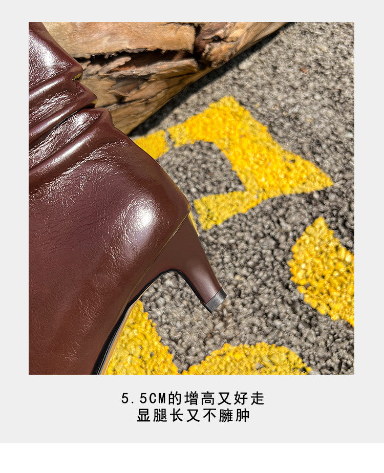 Karin Luna In Stock Spot Goods  Retro Wrinkled Small Square Toe Short Boots