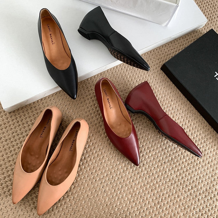 Karin Luna Full Layer Inside and Out~Basic Versatile Retro French Pointed Toe Irregular Heel Single Shoes