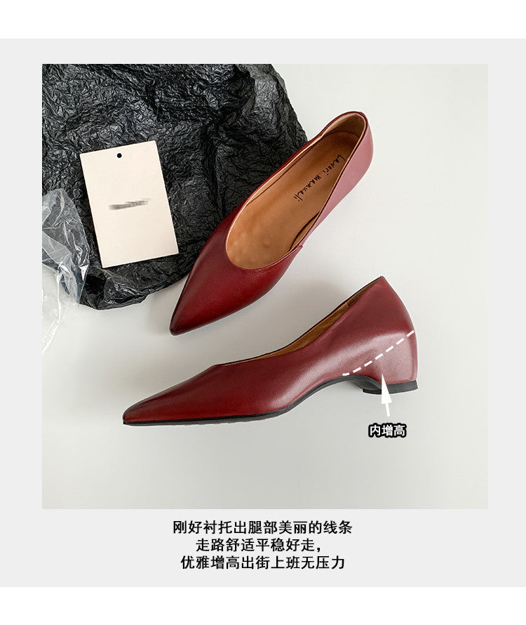 Karin Luna Full Layer Inside and Out~Basic Versatile Retro French Pointed Toe Irregular Heel Single Shoes