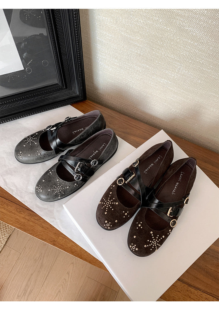 Karin Luna In Stock Spot Goods Studded Rivet Hidden Wedge Mary Jane Shoes