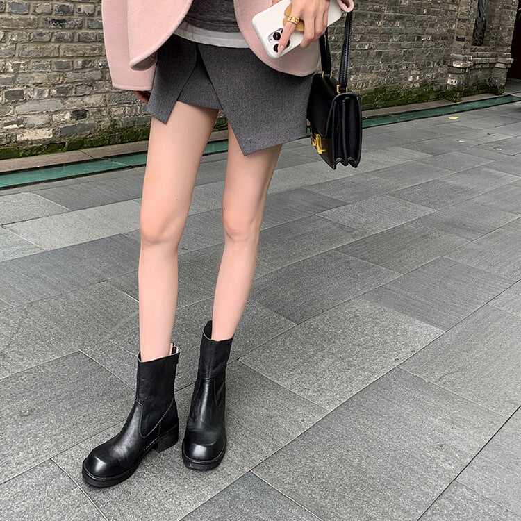 Karin Luna In Stock Spot Goods  Full-grain leather inside and out   Minimalist Texture  Round Toe Flat Bottom Basic Short Boots