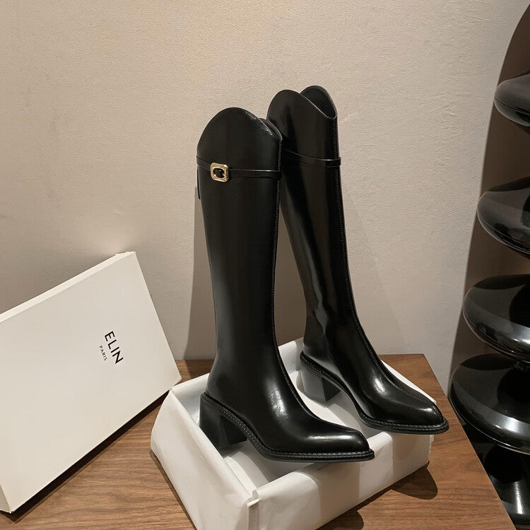 Karin Luna Bestseller  Popular Understood everything  Basic Elegant Outfit Pointed Toe Chunky Heel Full Cowhide I Am A Knight Boots