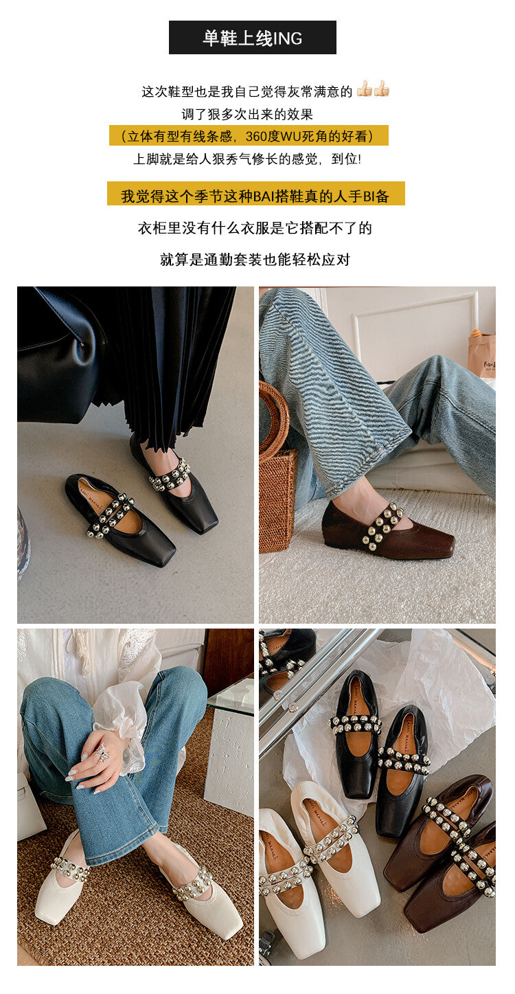 Karin Luna In Stock Spot Goods  Pig Nose Metal Strap Super Soft Granny Full Leather Mary Jane Shoes