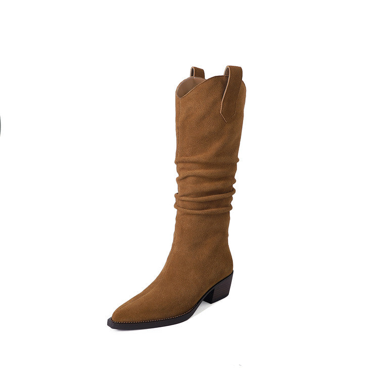Karin Luna Elegant Style  Pointed Toe Wrinkled Wide Western Boots