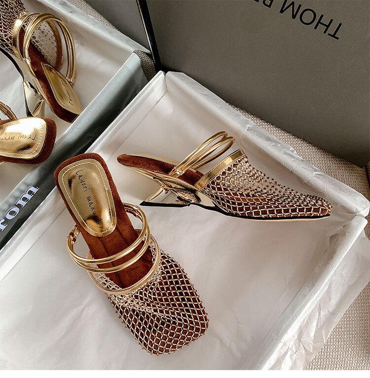Karin Luna Highlights Fairness~In stock  Closed-Toe Diamond Mesh Unisex Convertible Sandals