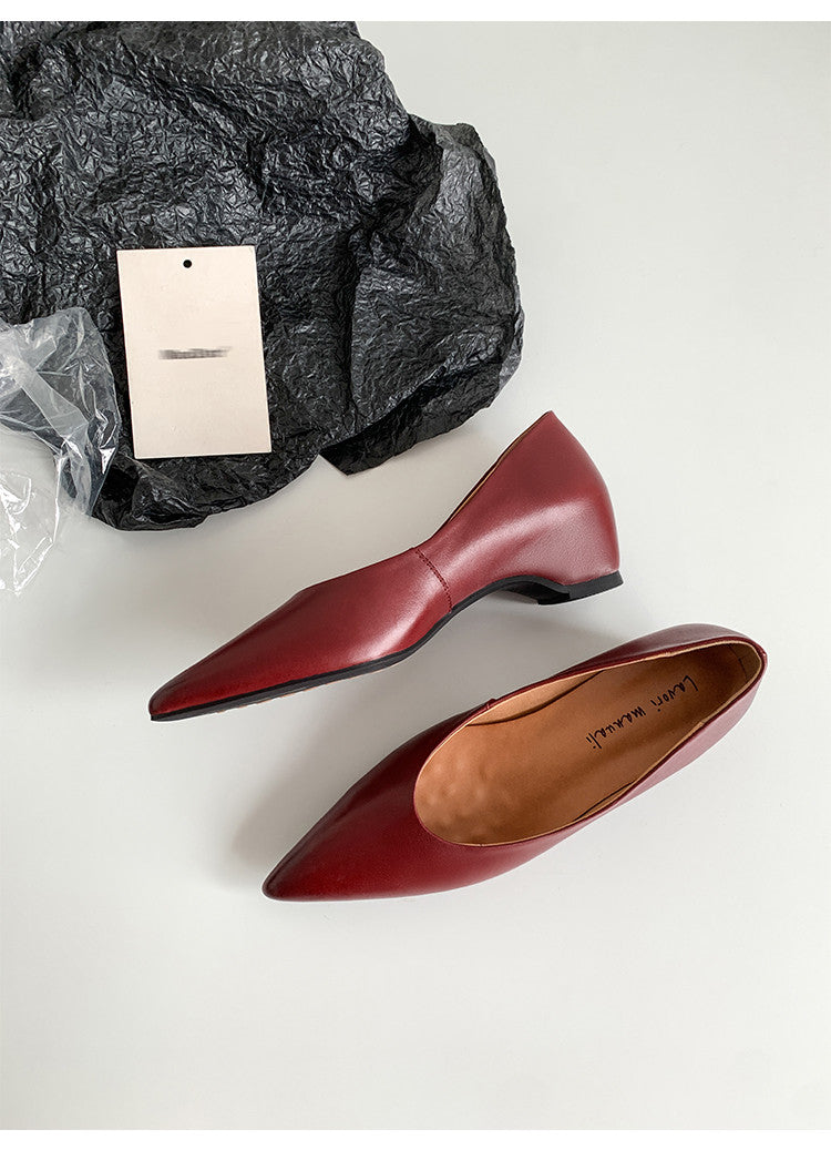 Karin Luna Full Layer Inside and Out~Basic Versatile Retro French Pointed Toe Irregular Heel Single Shoes