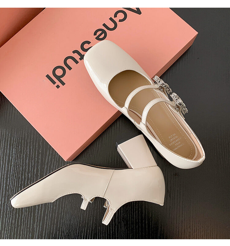 Karin Luna In Stock In stock   The heroine Ao~Square Toe High Heel One Strap Popular Rhinestone Mary Jane Shoes