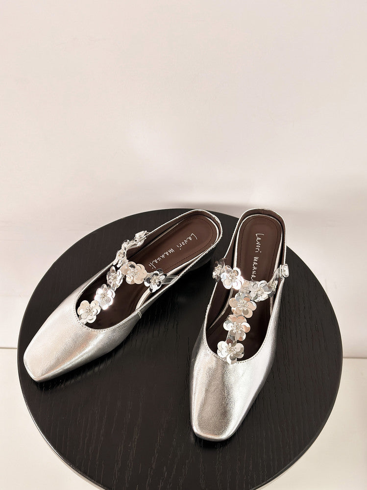 Karin Luna In Stock Spot Goods  T Handmade Sequin Flower Square Toe Height-Increasing Closed-Toe Slippers