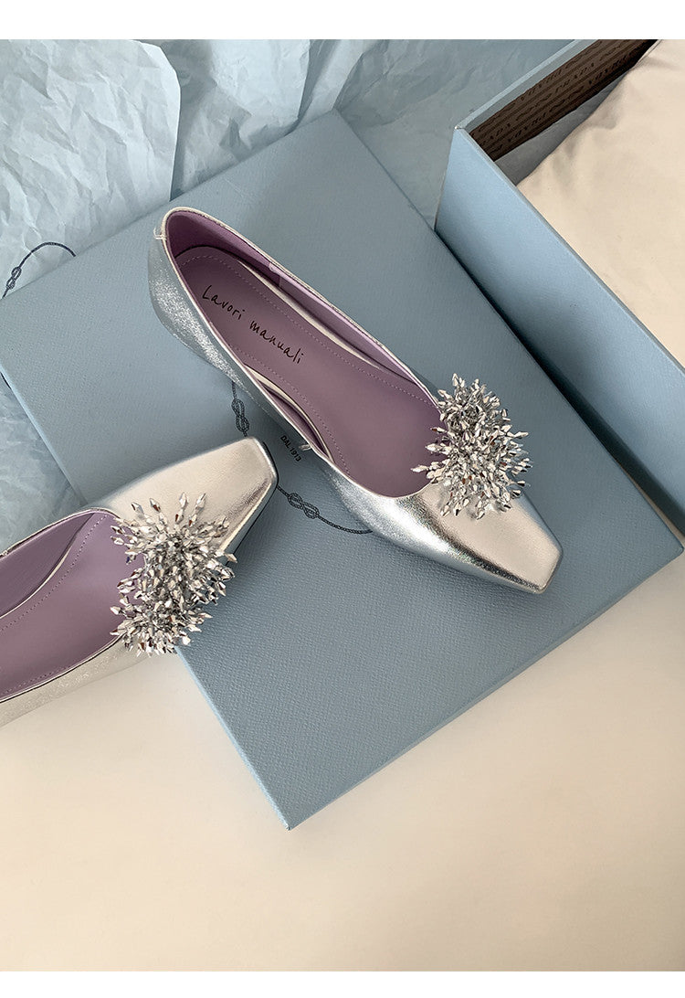 Karin Luna In Stock Spot Goods Exquisite Fireworks Buckle Small Square Toe Chunky Heel Commuter Shoes