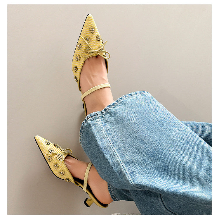 Karin Luna In Stock Spot Goods  Elegant Floral Pointed Toe Rhinestone Slippers
