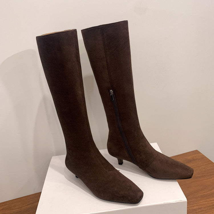 Karin Luna In Stock Spot Goods   Small Square Toe Thin Heel Elegant Slimming Long Boots