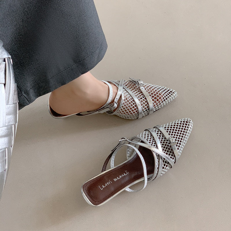 Karin Luna In Stock  Spot Goods  Mesh Series Elegant Closed-Toe Belt Buckle Slippers