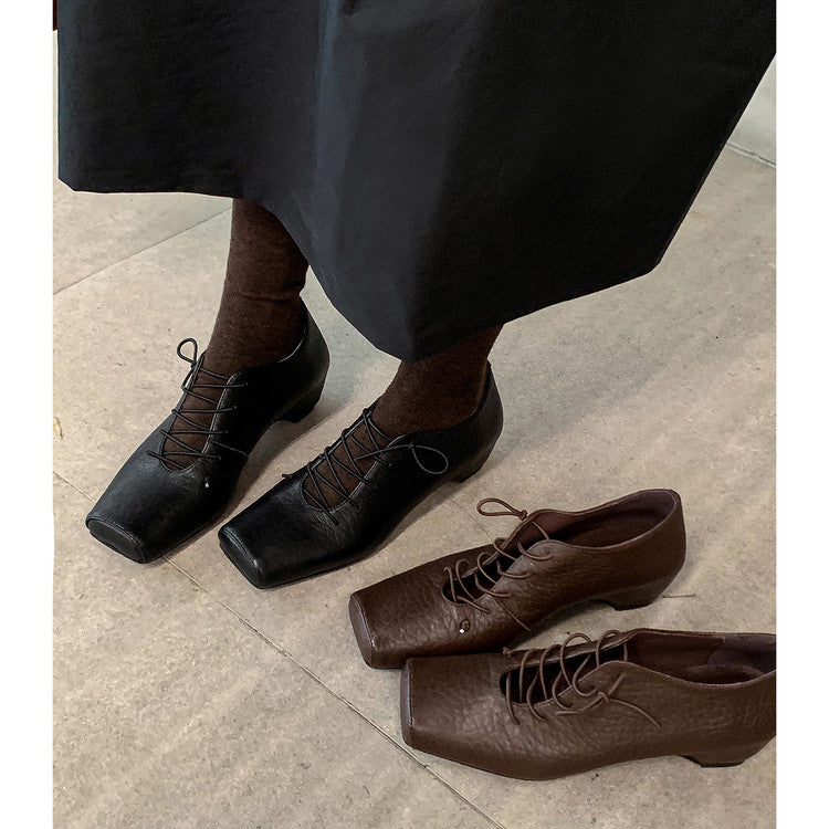 Karin Luna In Stock Spot Goods Elephant Pattern Series~Square-Toed Old Money Style Internal Height-Increasing Flats