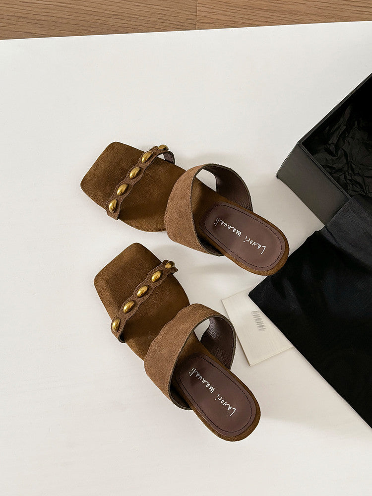 Karin Luna Hot-Selling Element Amber Heel~Spot Goods Spot Goods  Vacation Style One-Strap Amber Irregular Heel Slippers