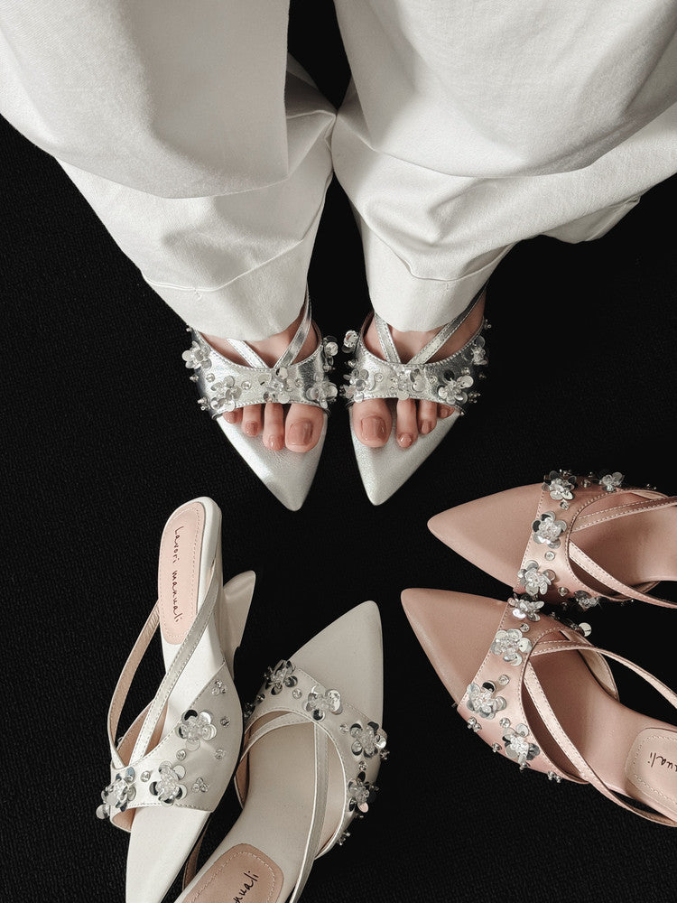 Karin Luna Bestseller Sequin Elements Elegant Pointed Toe Irregular Heel Slippers