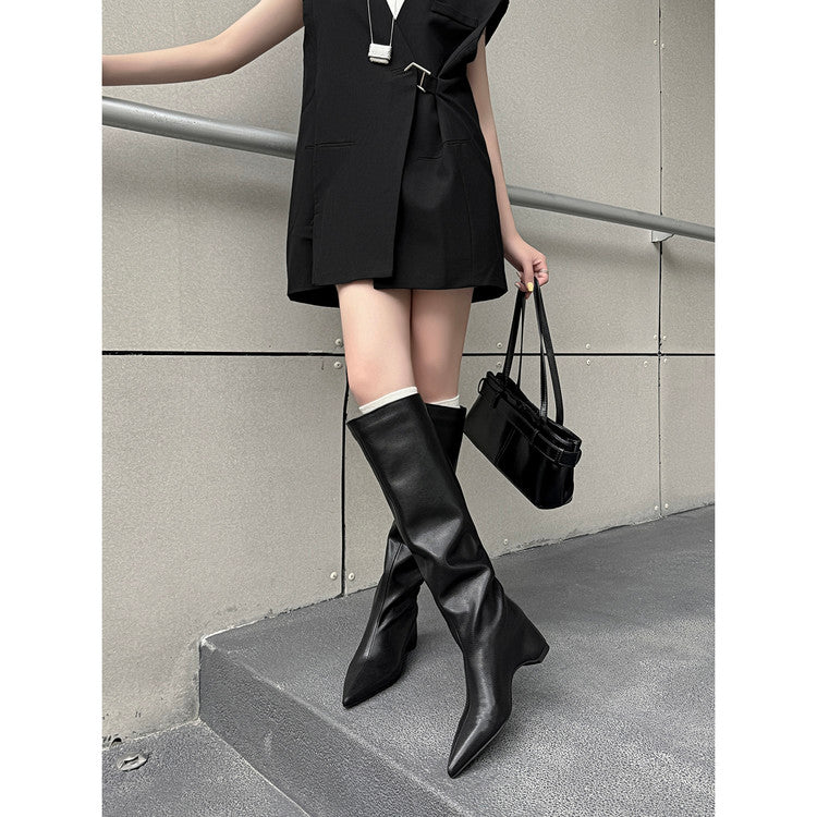 Karin Luna Hot-Selling Internal Height Increase Pointed Toe Straight-Leg Hot-Selling Long Boots