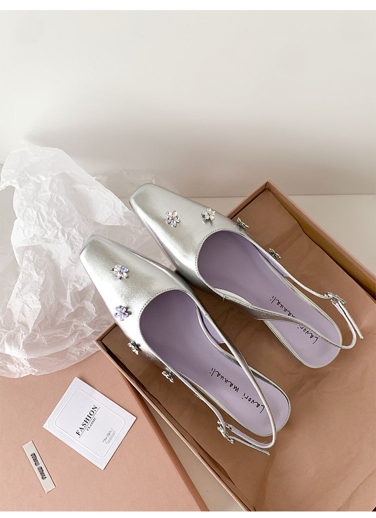 Karin Luna In Stock  Spot Goods  Rhinestone Small Square Toe Closed-Toe Sandals