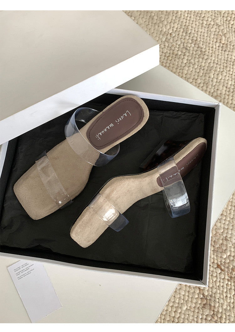 Karin Luna Hot-Selling Amber Element~Spot Goods Spot Goods Transparent tpu   Minimalist Square-Toed One-Strap Slippers