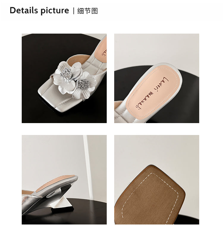 Karin Luna In Stock Spot Goods Camellia Classic style retro square toe shaped heel slippers