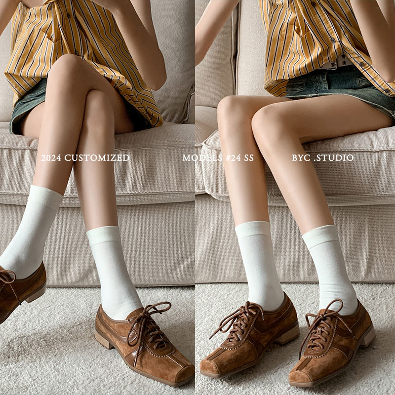 Karin Luna In Stock Spot Goods   Pig Nose Thin Strap Square Toe Patchwork Single Shoes