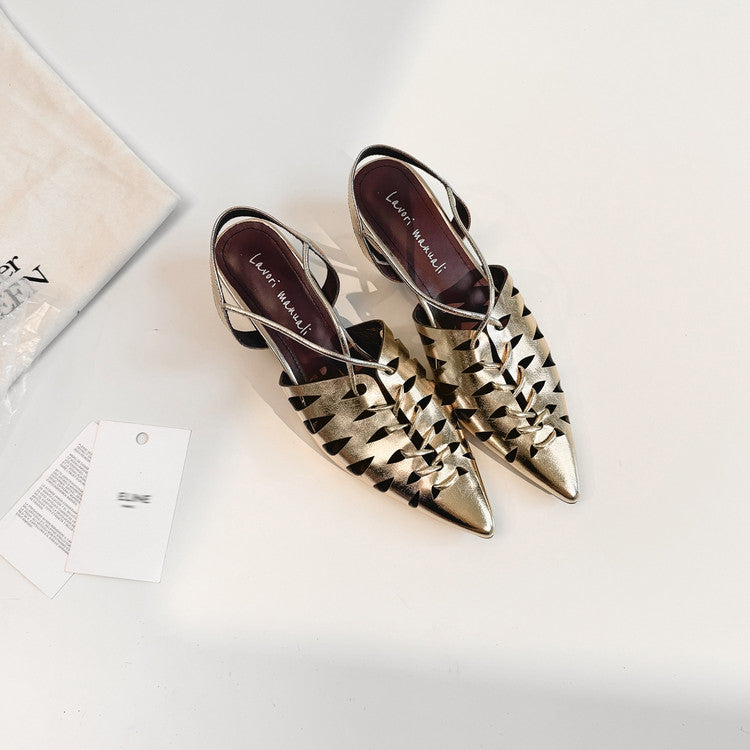 Karin Luna Braided Style ~Cross-woven Pointed Toe Closed-toe Sandals