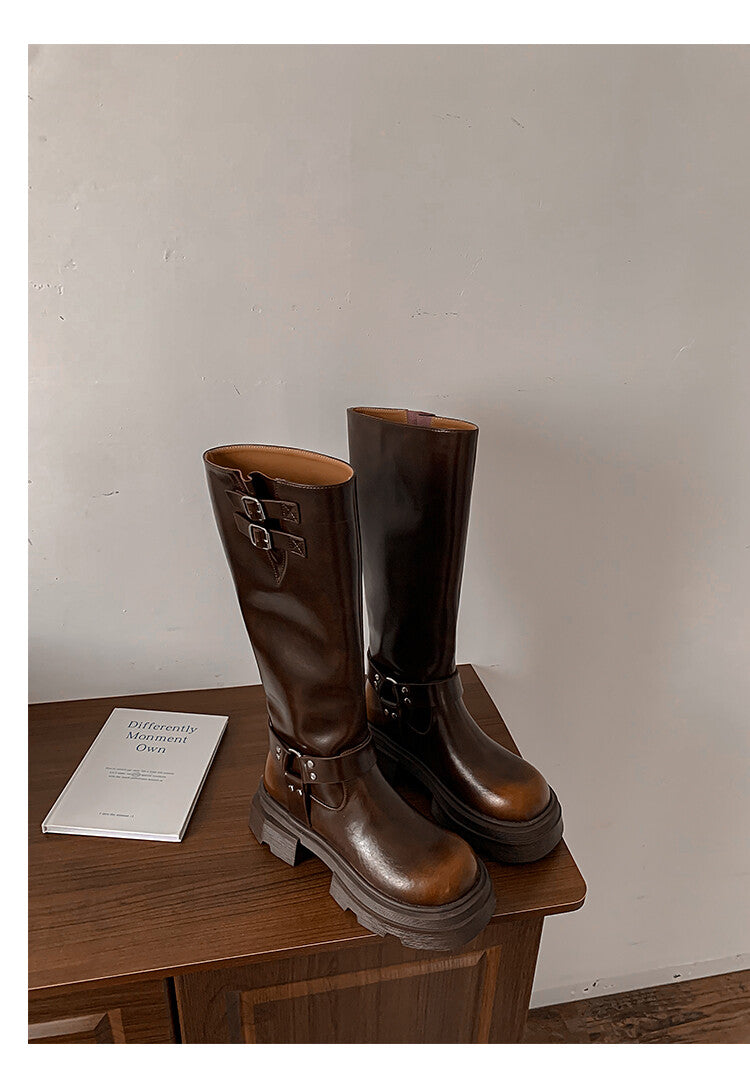 Karin Luna Full Cowhide  miumiu Popular Round Toe Thick Sole Beautiful and height-increasing