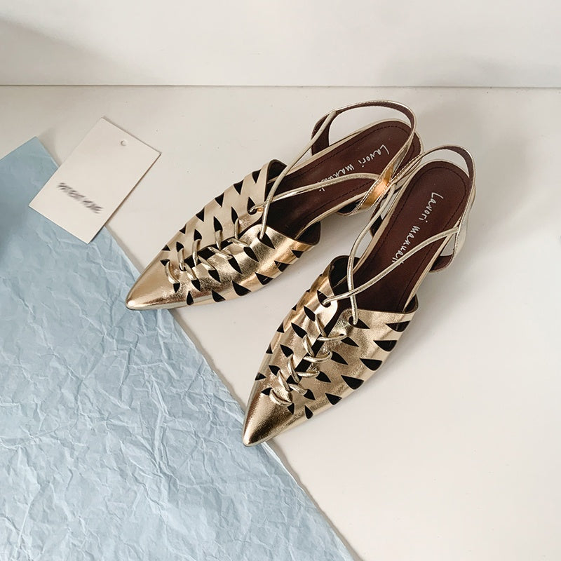 Karin Luna Braided Style ~Cross-woven Pointed Toe Closed-toe Sandals