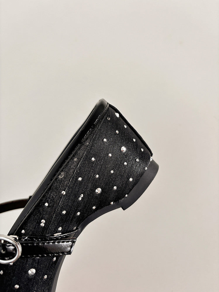 Karin Luna In Stock Spot Goods  Breathable Mesh Fabric Embellished Hand Drill Pointed Toe Slippers