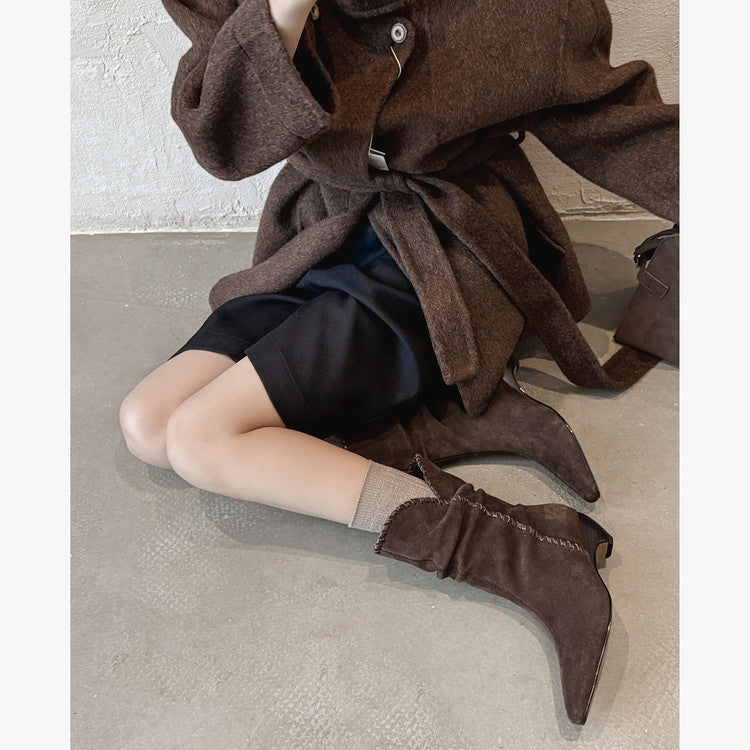 Karin Luna Elegant Style Small Square Toe Pleated Short Boots
