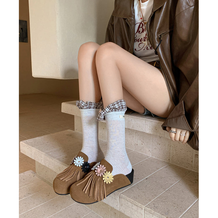 Karin Luna   Tassel Three-Dimensional Flower Thick-Soled Closed-Toe Slippers