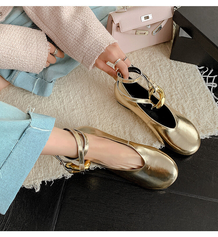 Karin Luna In Stock Large Stock Main Promotion  Two-Way Wear Height-Increasing Retro Gold Buckle Mary Jane Shoes