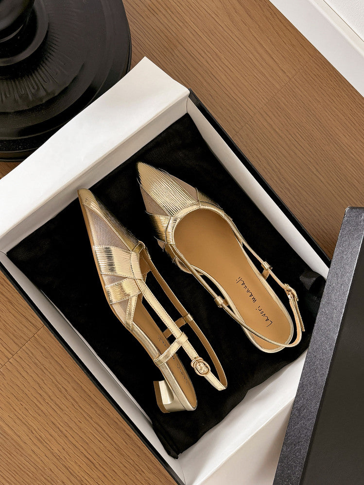 Karin Luna In Stock Spot Goods  Mesh Patchwork Pointed Toe Elegant Closed-Toe Sandals