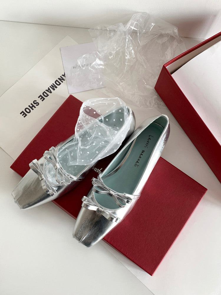 Karin Luna In Stock Spot Goods  Hot-Selling Element Bowknot Square-Toe Color-Block Height-Increasing Flats