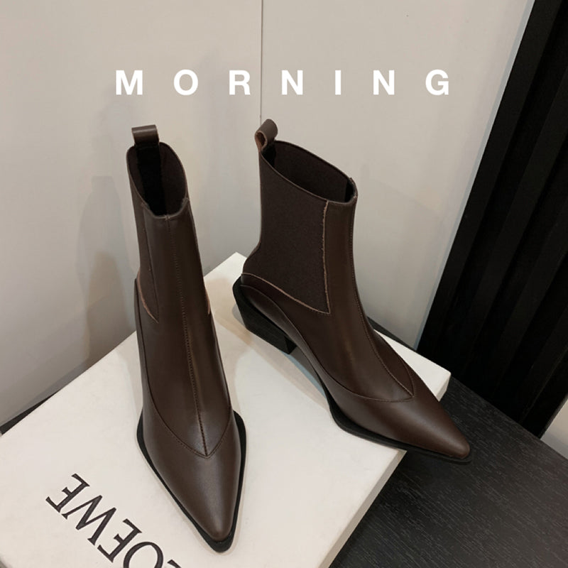 Karin Luna In Stock Spot Goods   Elegant Pointed Toe Chunky Heel Ankle Boots