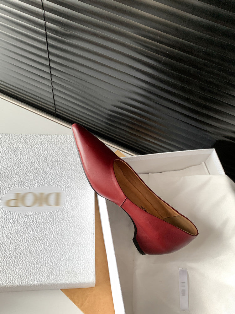 Karin Luna Full Layer Inside and Out~Basic Versatile Retro French Pointed Toe Irregular Heel Single Shoes