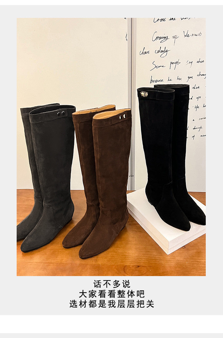 Karin Luna In Stock Spot Goods  Bestselling Suede Leather Sold Out Fast: Pile of Matte Inner Height-Increasing Western Boots