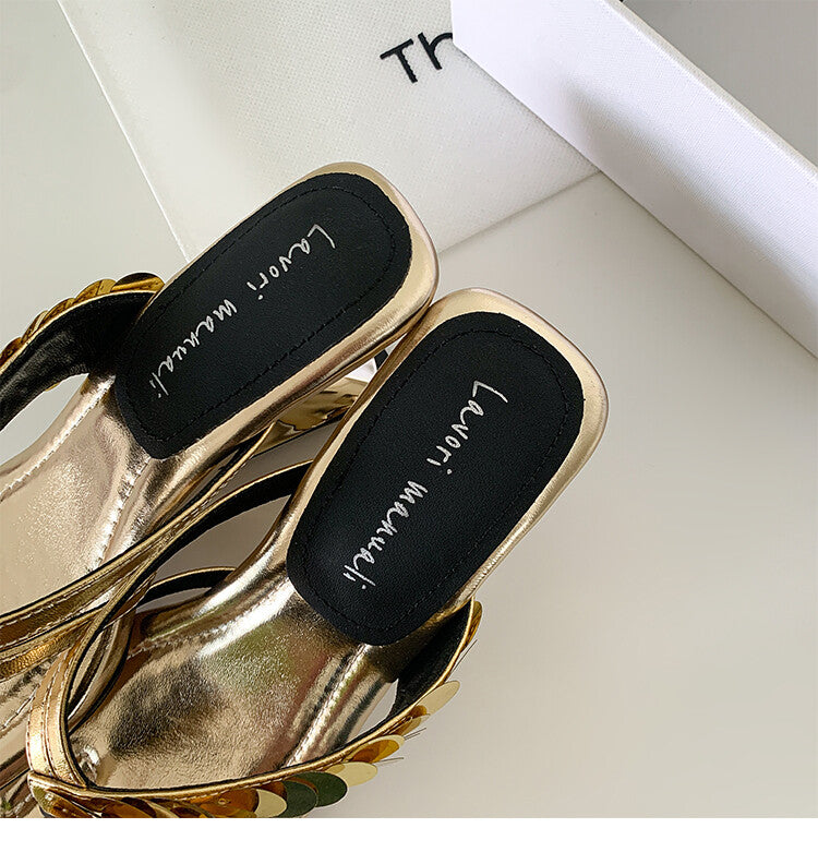 Karin Luna Exquisite Daughter~t Footrest with Rhinestones for a Sofa-like Feel  Sequin Flip-Flops