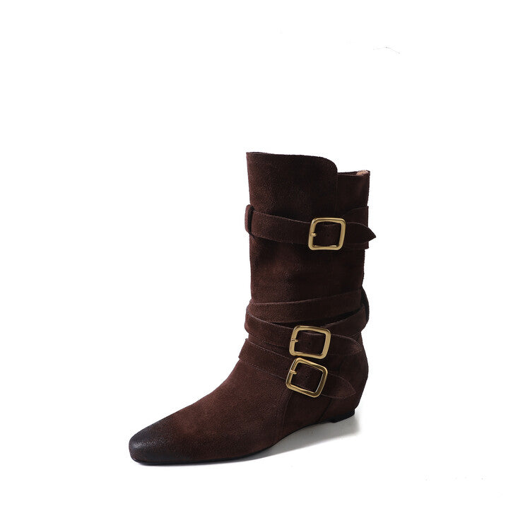 Karin Luna Cow Leather Small Square Toe Belt Buckle Fashion Boots